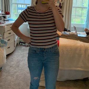American Eagle Striped Cropped Tee